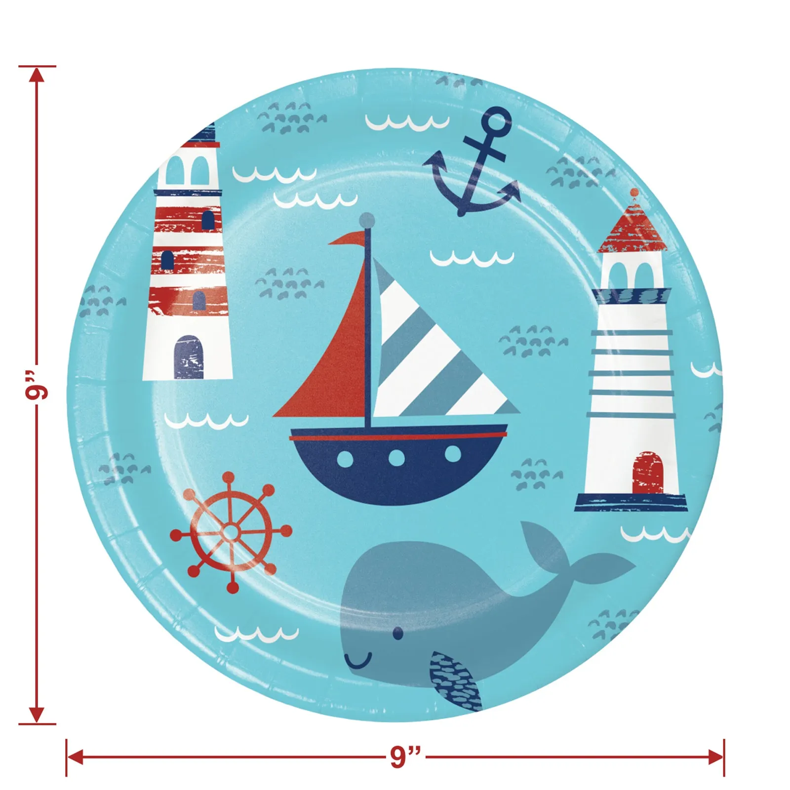 Nautical Party Supplies - Sailing Anchor Paper Dinner Plates, Luncheon Napkins, and Forks (Serves 16)