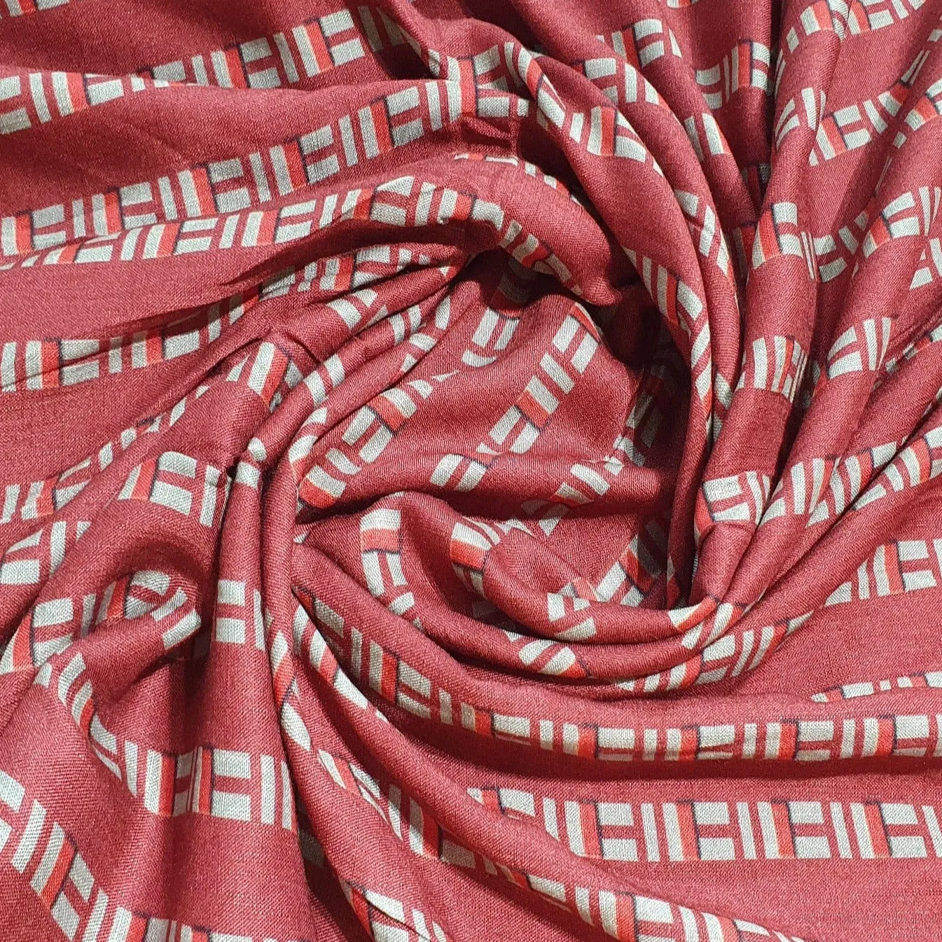 Red Geometrical Print Rayon Fabric