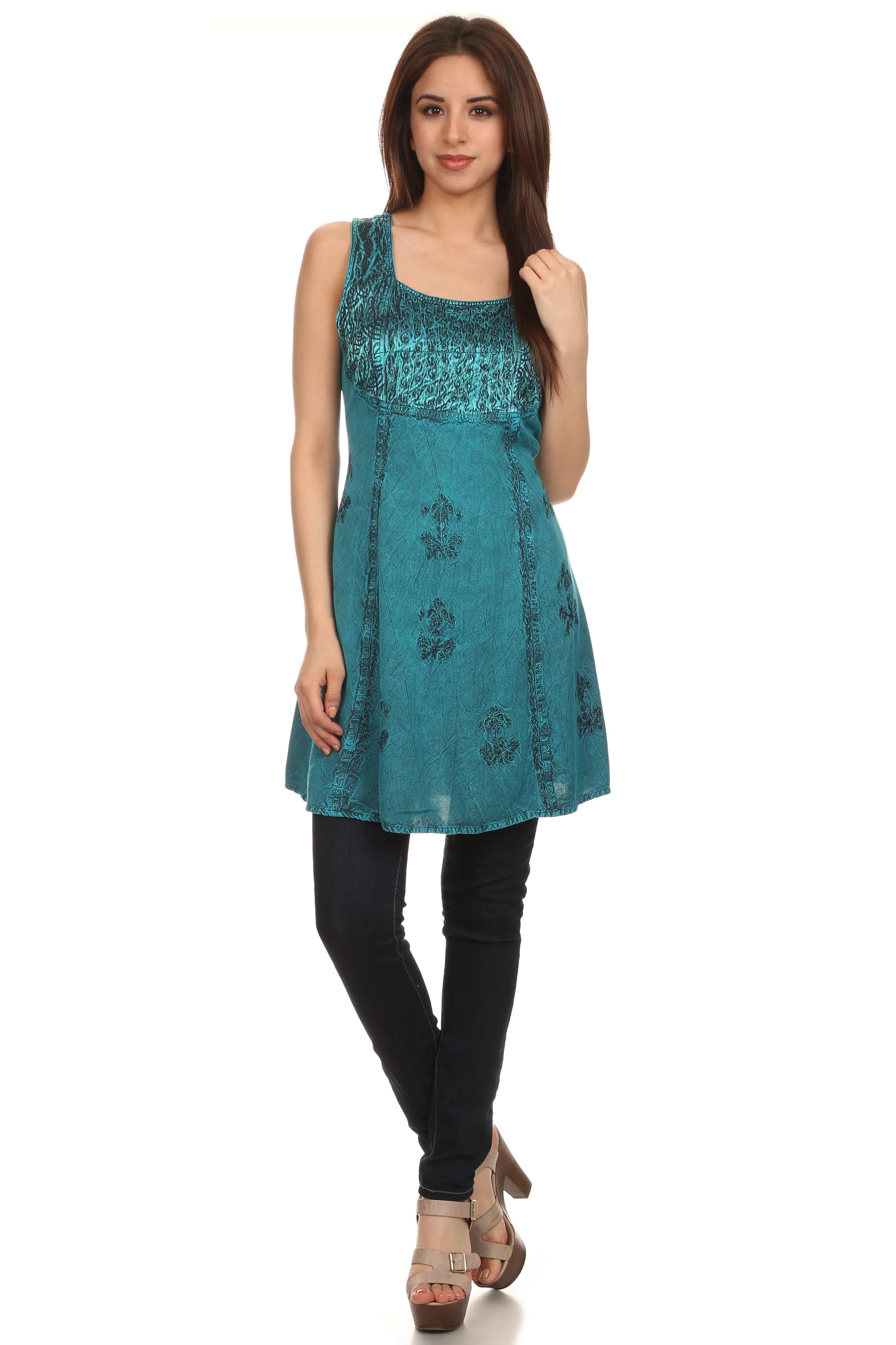 Sakkas Kalee Embroidered Adjustable Sleeveless Tunic Blouse / Short Dress