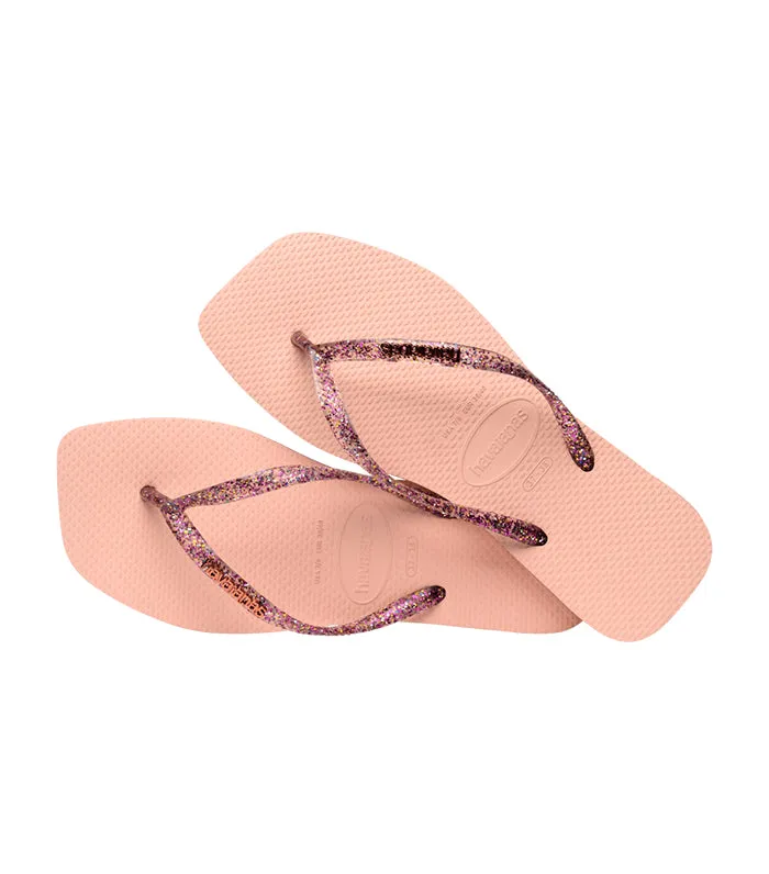 Slim Square Logo Metallic Flip Flops Ballet Rose