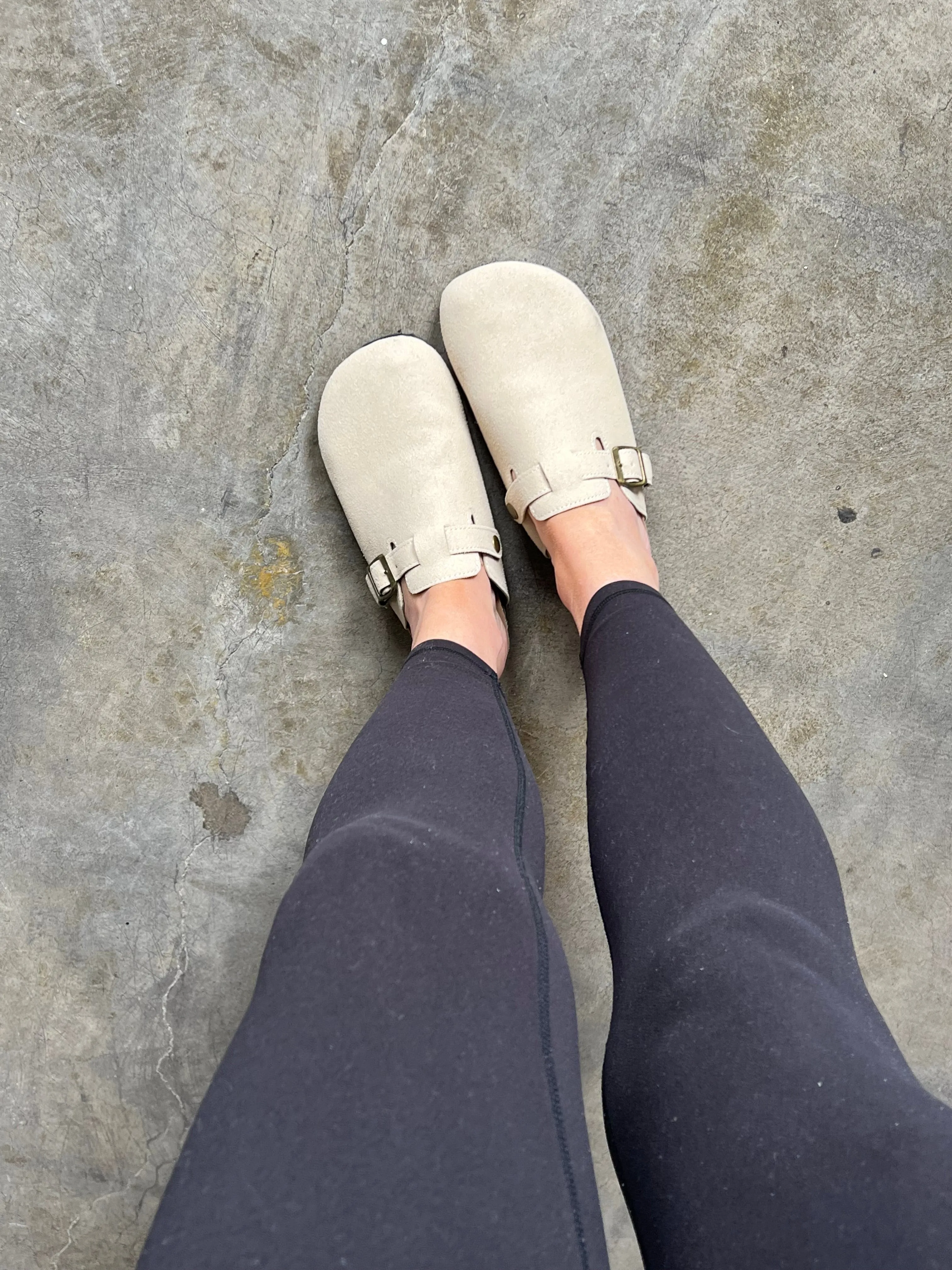 Suede Buckle Clogs $40