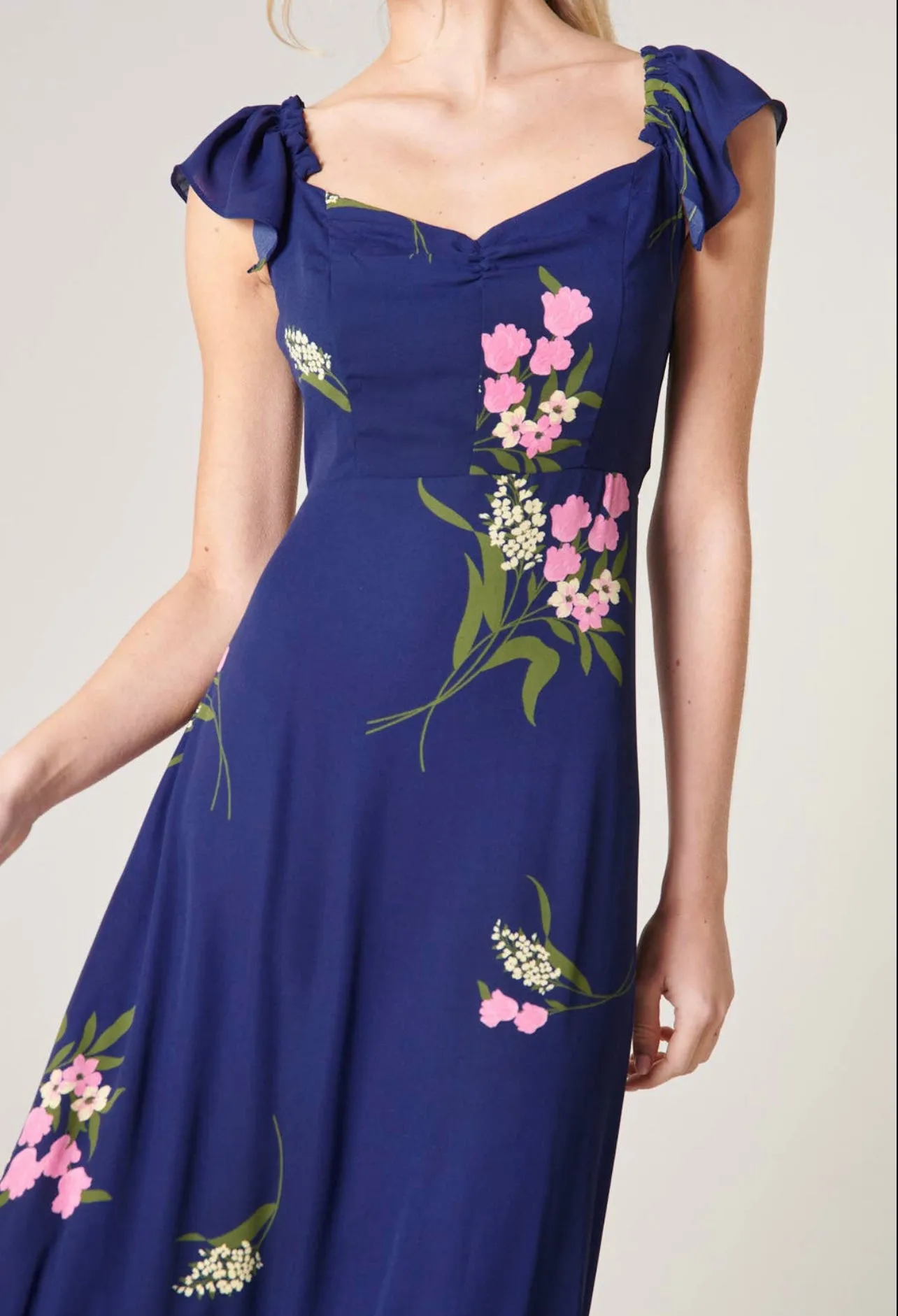 Sugar Lips Gretta Sweetheart Blue Floral MIDI Dress