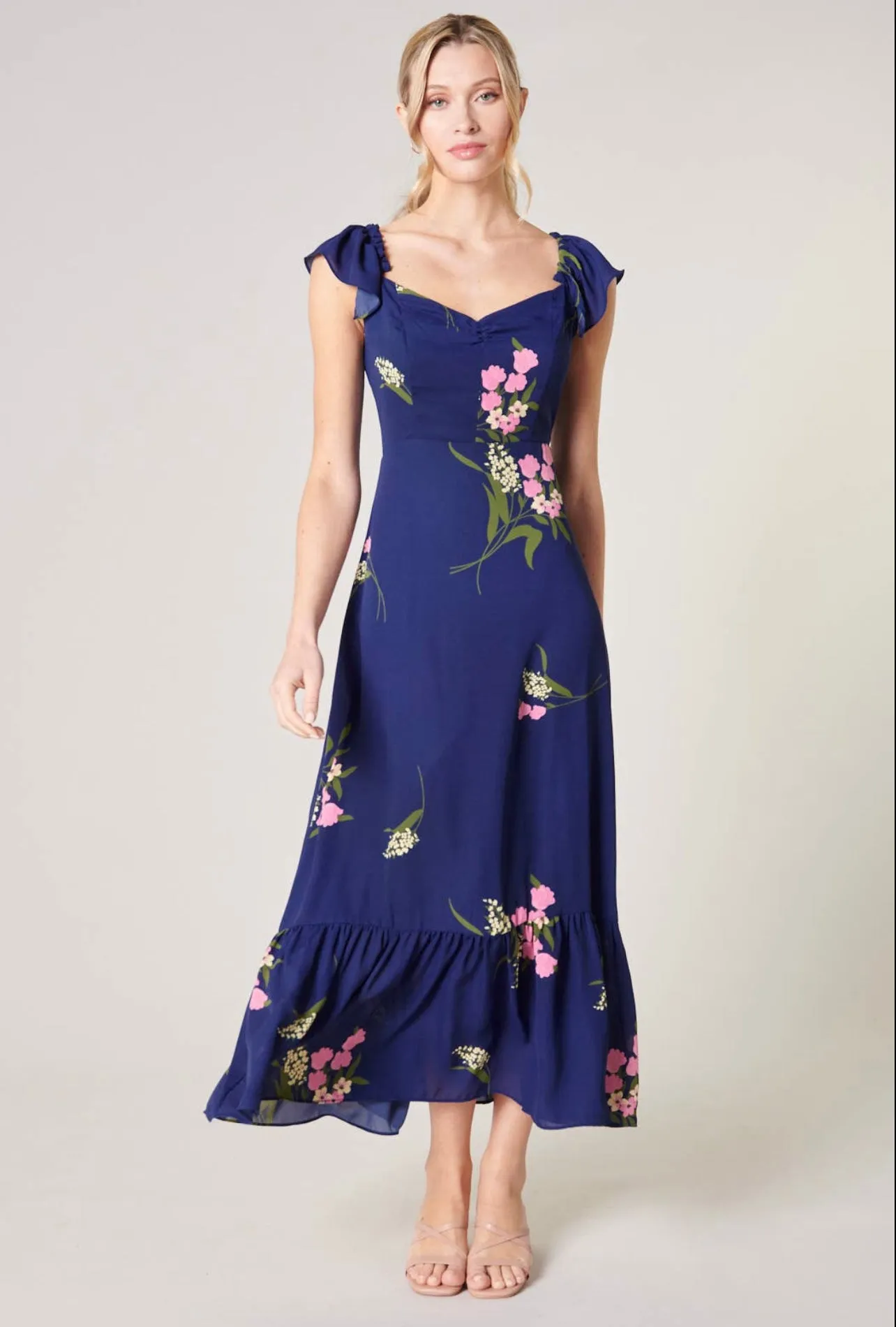 Sugar Lips Gretta Sweetheart Blue Floral MIDI Dress