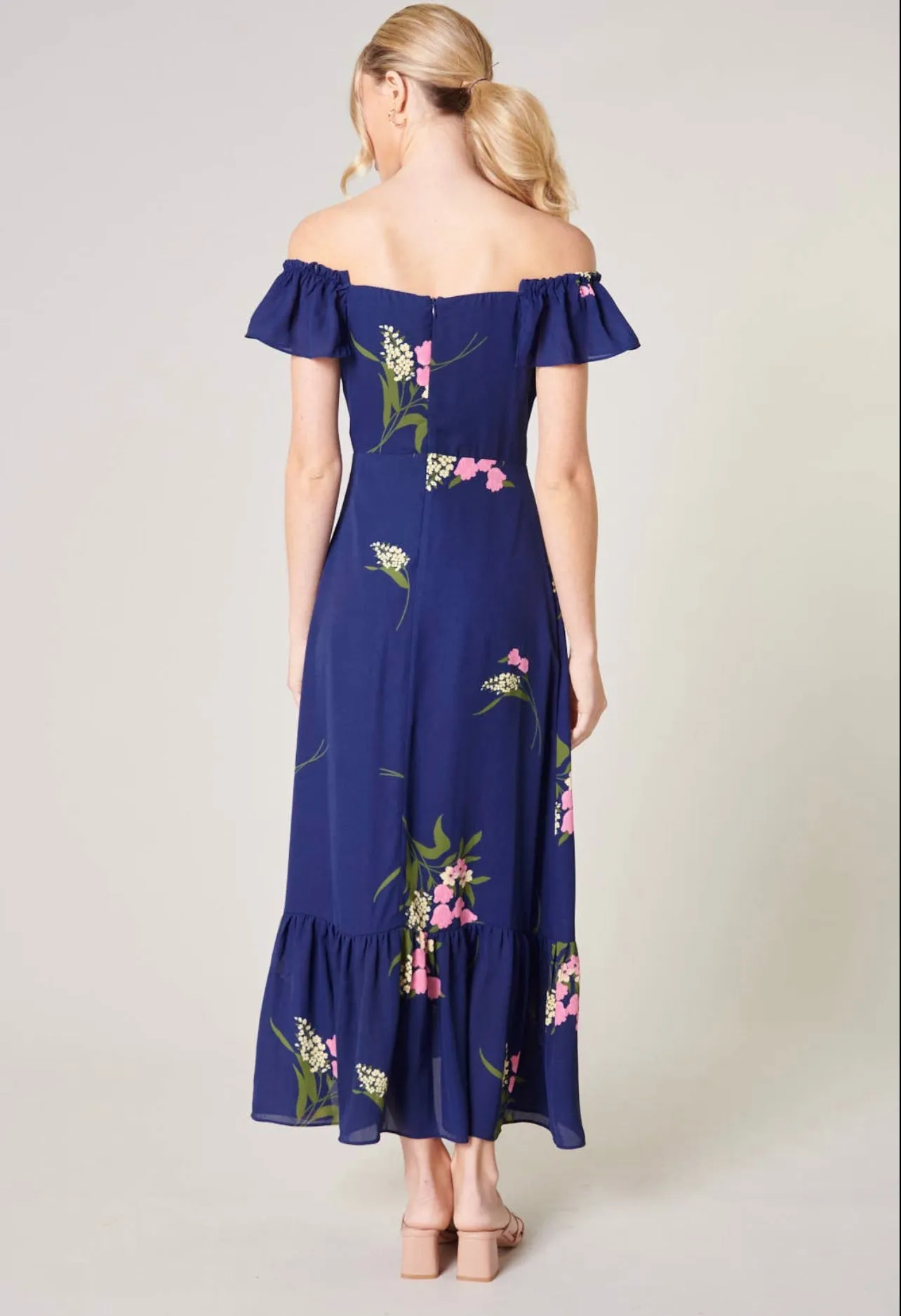 Sugar Lips Gretta Sweetheart Blue Floral MIDI Dress