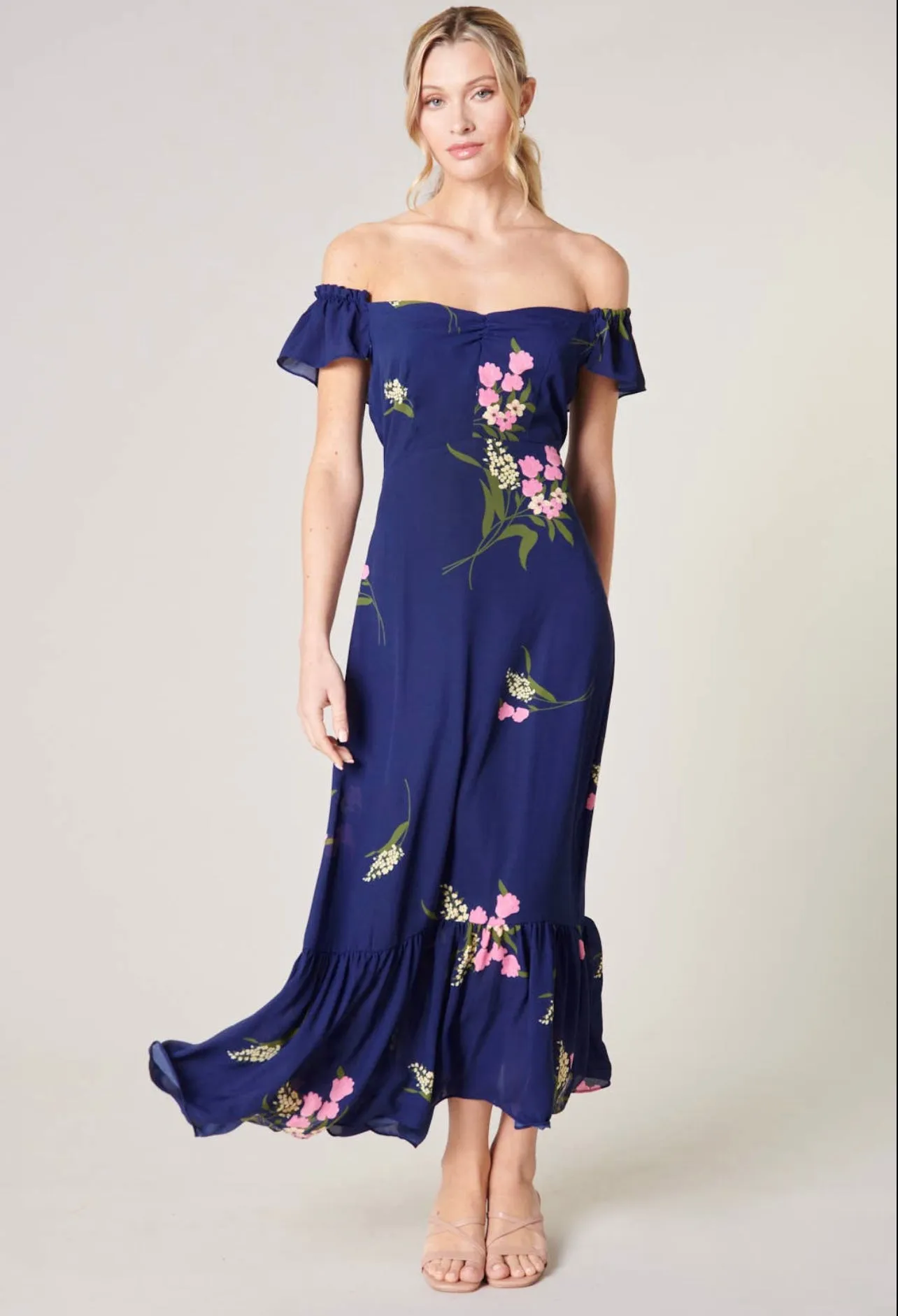 Sugar Lips Gretta Sweetheart Blue Floral MIDI Dress