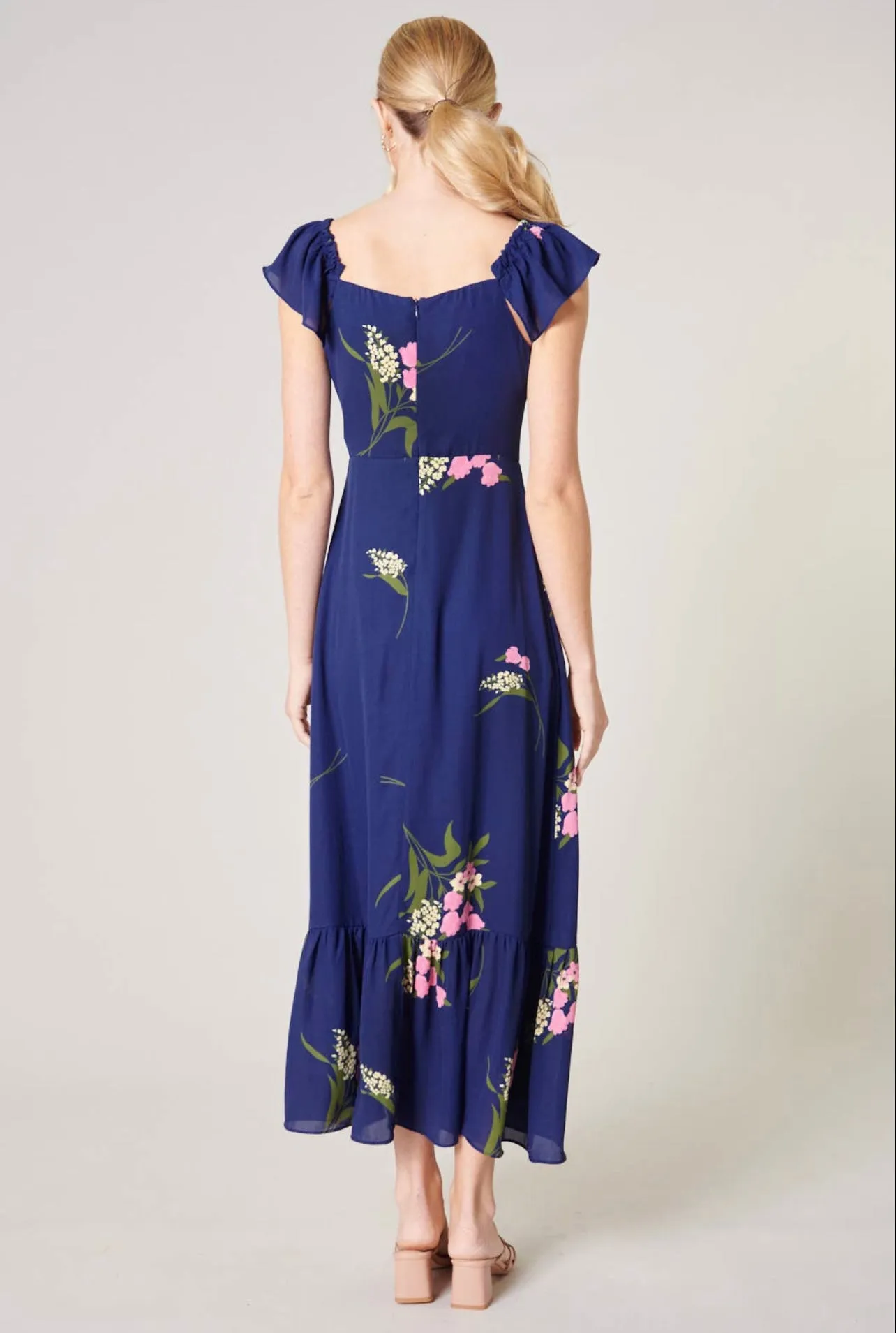 Sugar Lips Gretta Sweetheart Blue Floral MIDI Dress