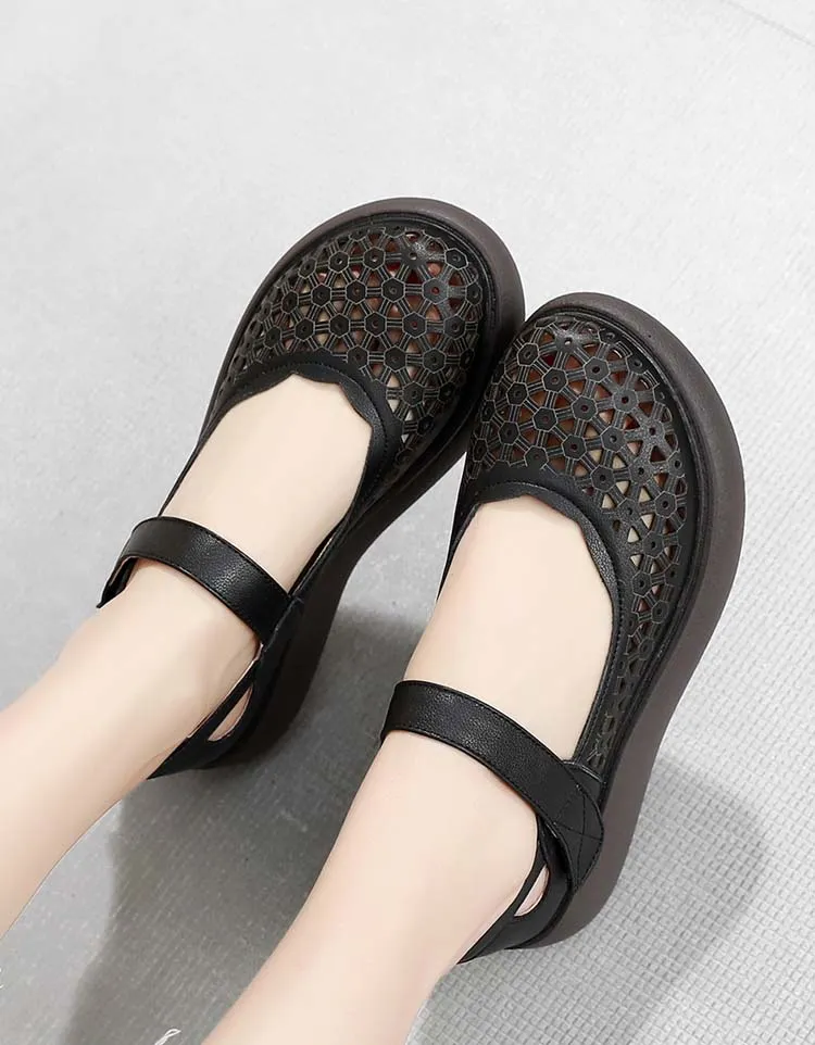 Summer Large Size Hollow Retro Wedge Sandals