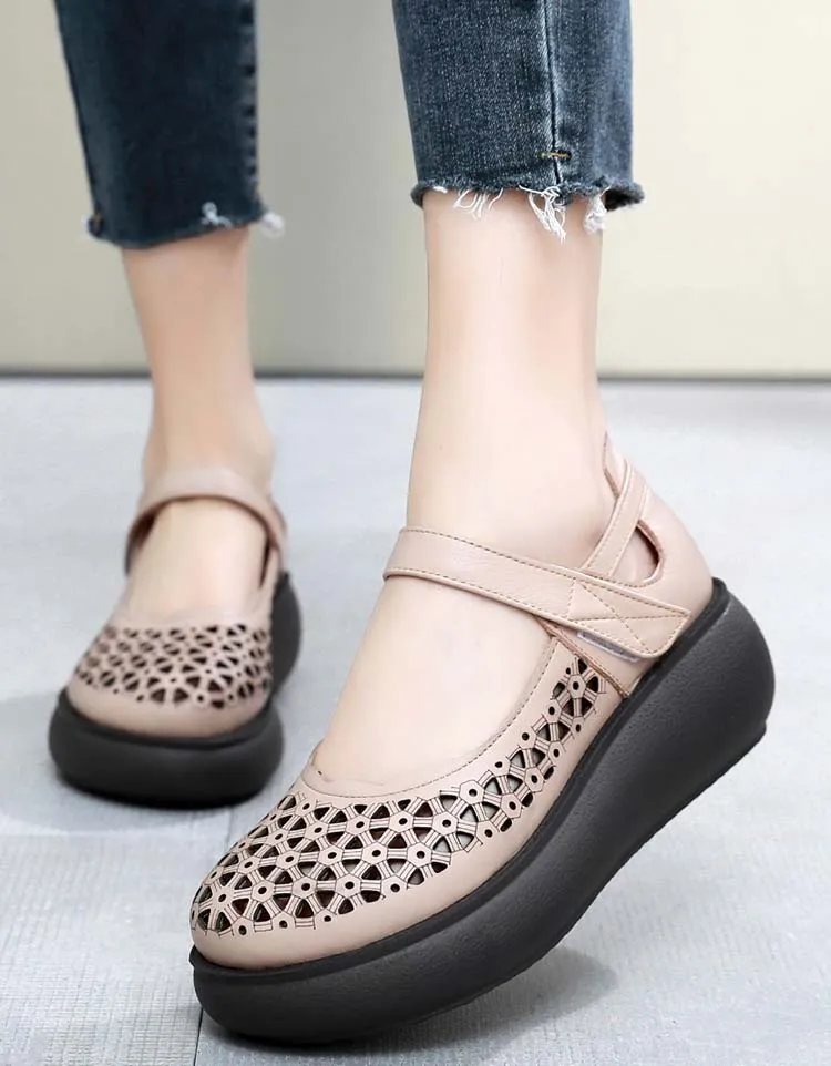 Summer Large Size Hollow Retro Wedge Sandals