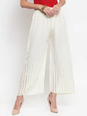 Women'S Off-White Rayon Straight Palazzo