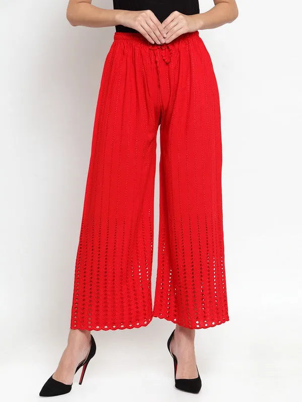 Women'S Red Rayon Straight Palazzo